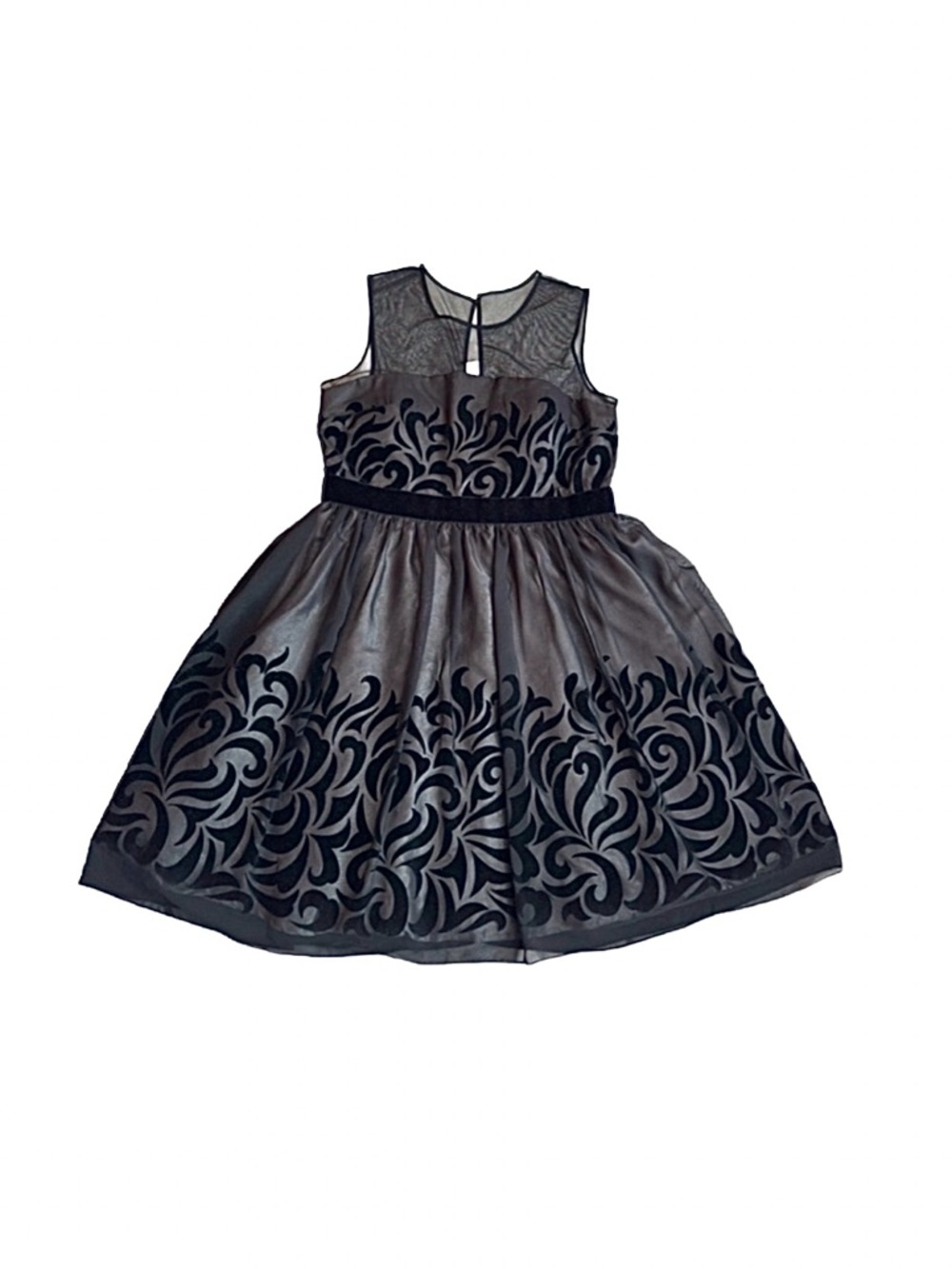 S.L. FASHIONS ~ Black Mess Overlay Velvet Scroll Pattern Volume Netted Lining